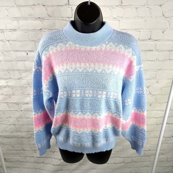 Vintage 80s Pink and Blue Pastel Sweater - Picture 5 of 6